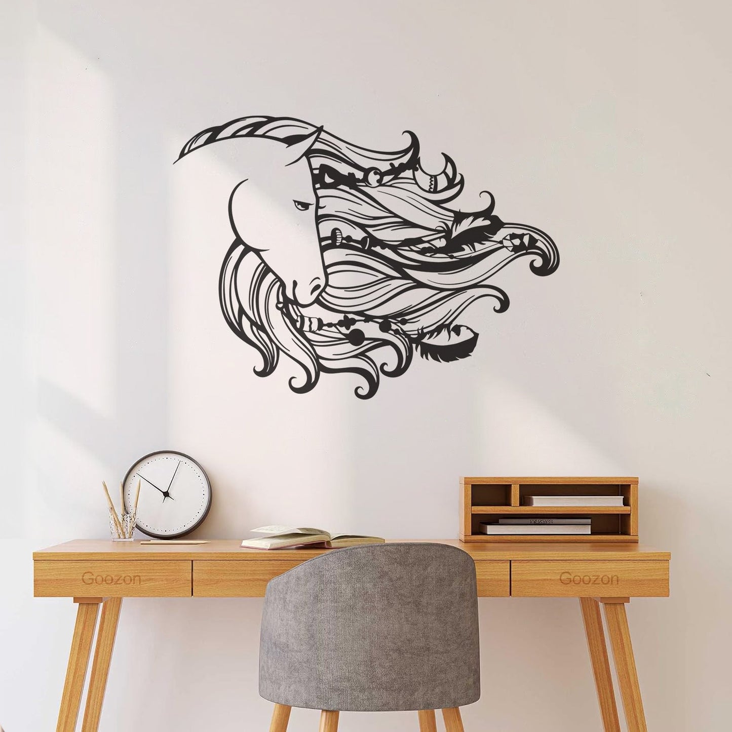 Dreamcatcher Horse Mane Head Animal Feathers Bedroom Wall Stickers Paster Paper Window Decals