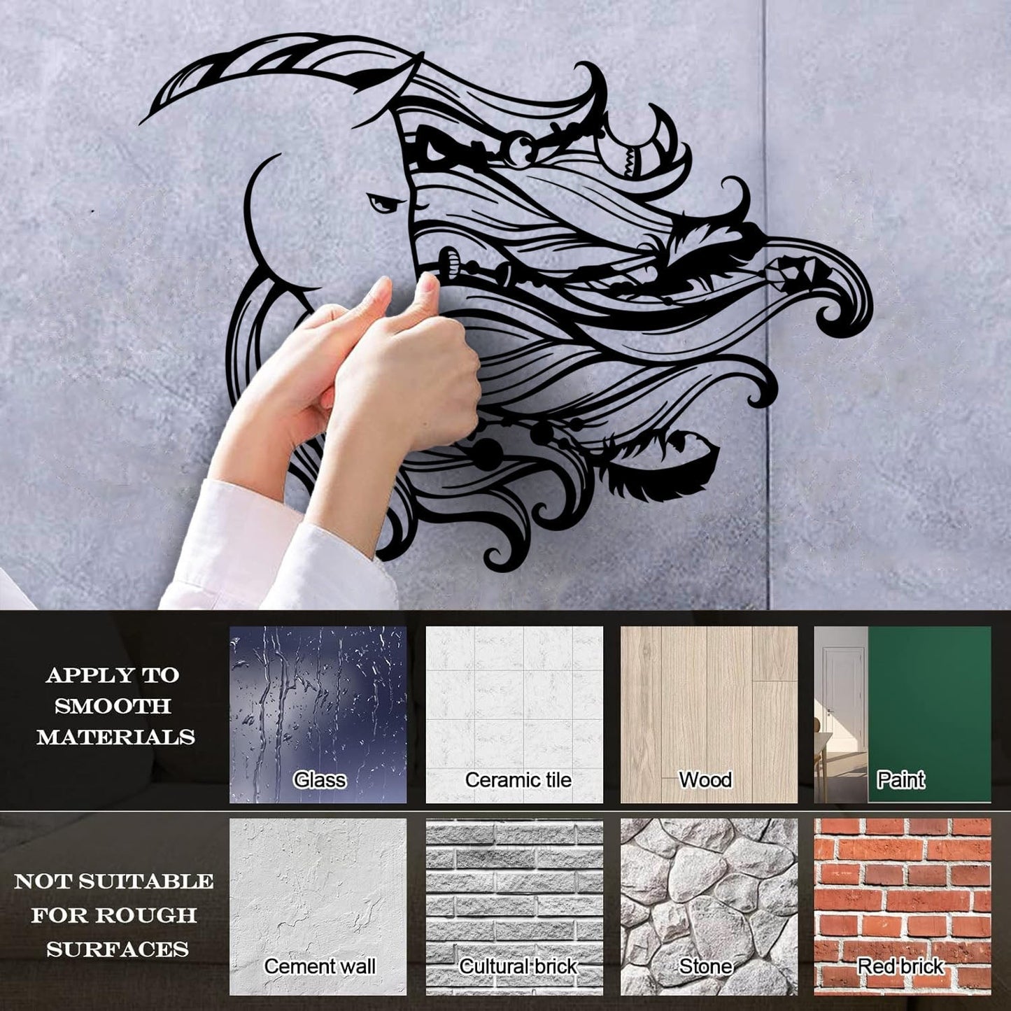 Dreamcatcher Horse Mane Head Animal Feathers Bedroom Wall Stickers Paster Paper Window Decals