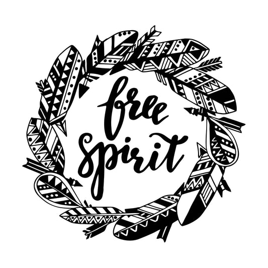 Free Spirit Bird Feathers Wreath Inspiring Words Wall Decals Easy Installation