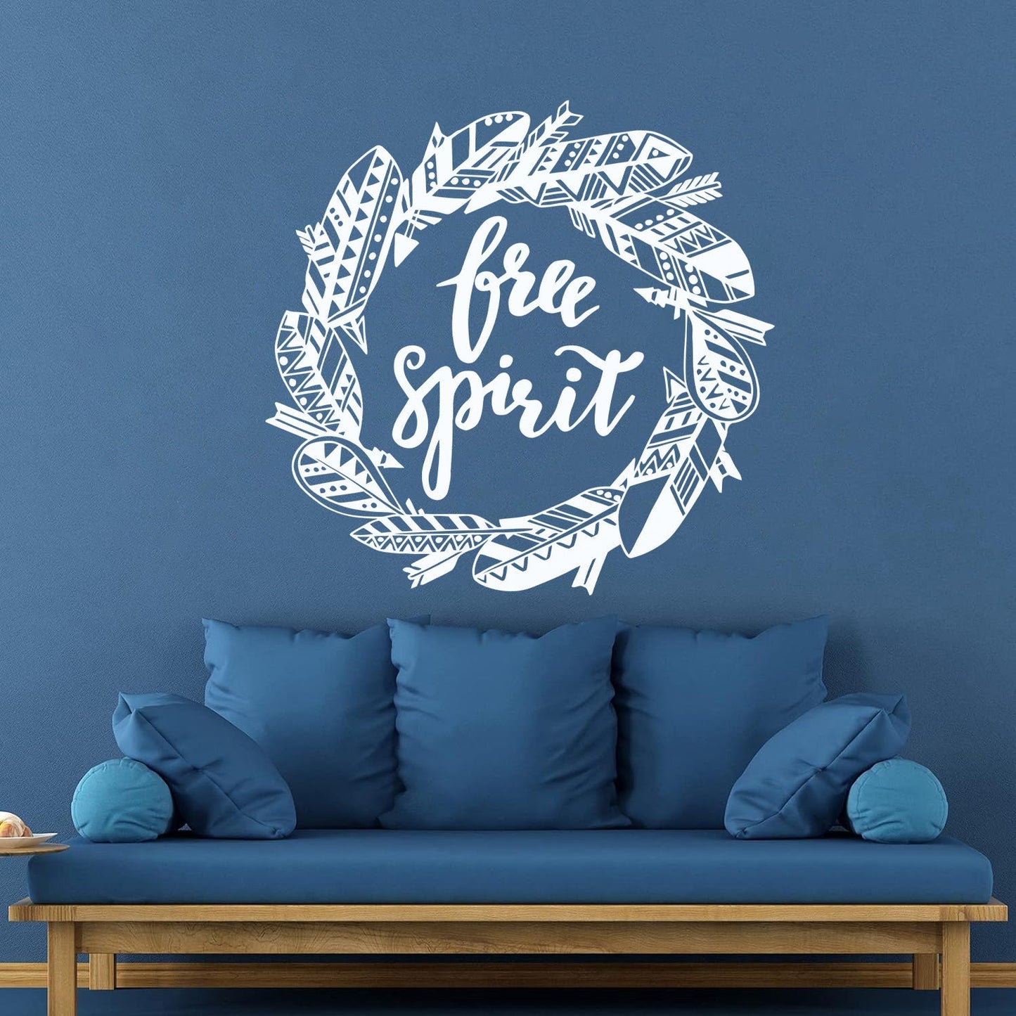 Free Spirit Bird Feathers Wreath Inspiring Words Wall Decals Easy Installation