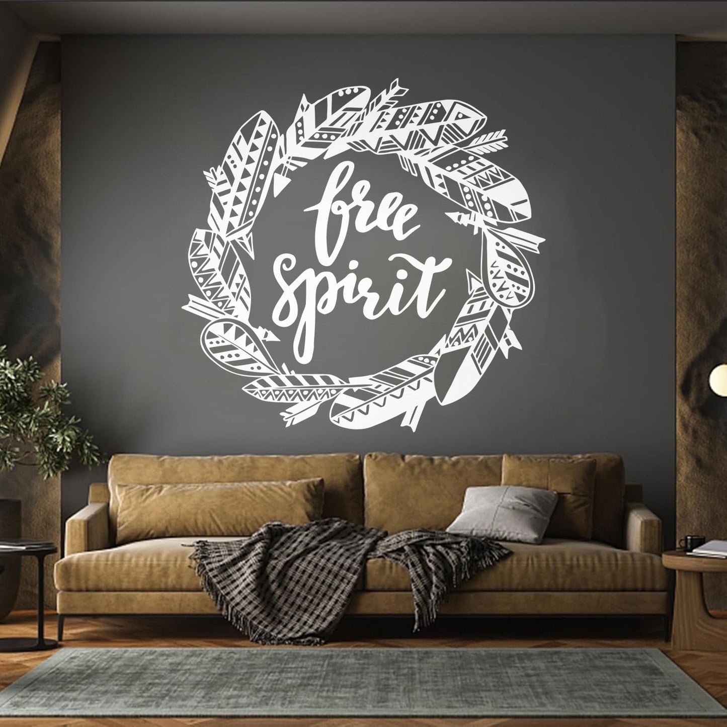 Free Spirit Bird Feathers Wreath Inspiring Words Wall Decals Easy Installation