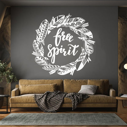 Free Spirit Bird Feathers Wreath Inspiring Words Wall Decals Easy Installation