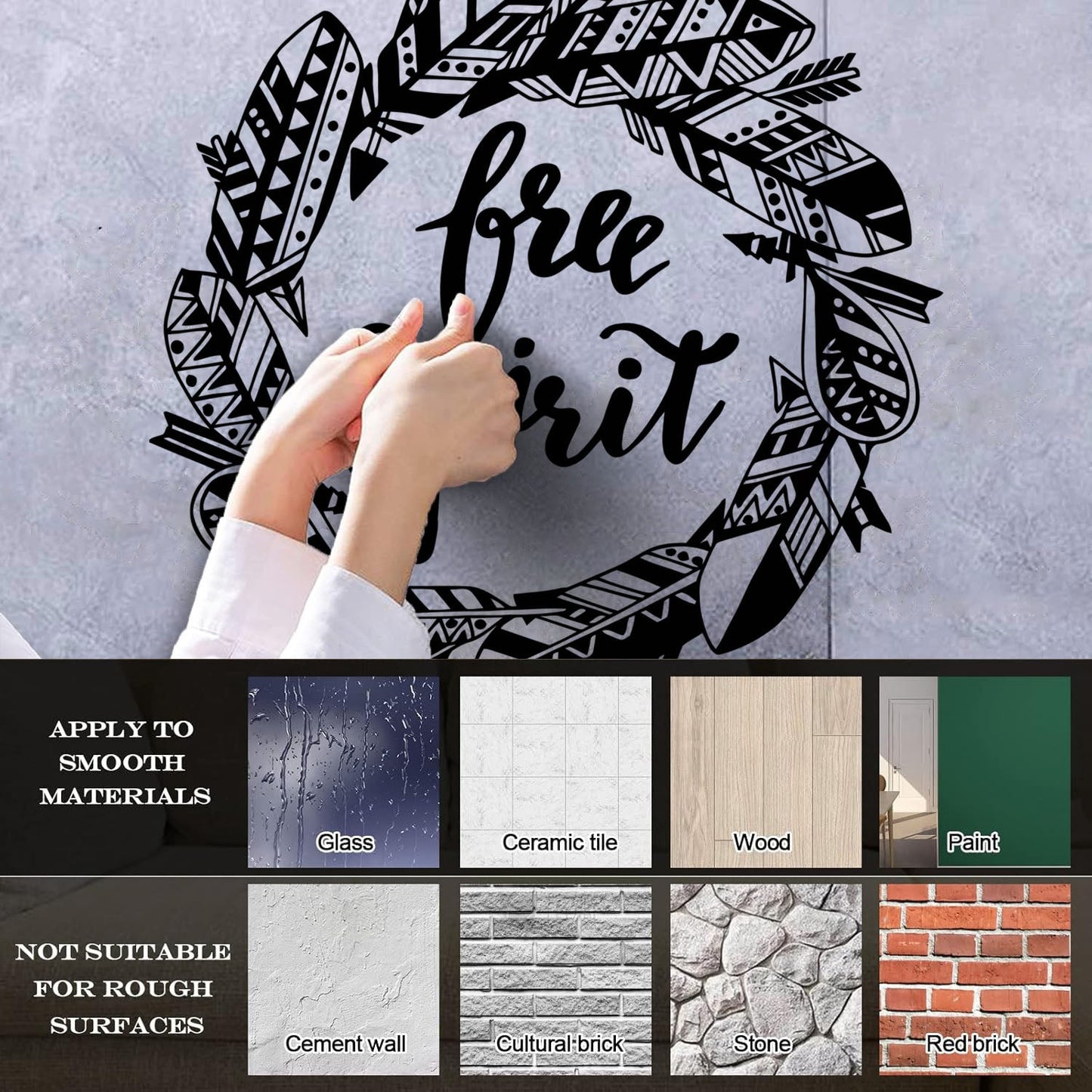 Free Spirit Bird Feathers Wreath Inspiring Words Wall Decals Easy Installation