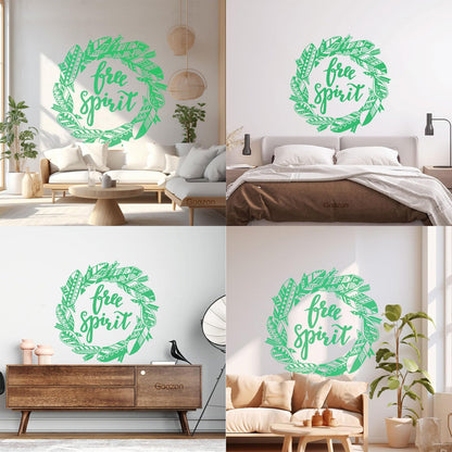 Free Spirit Bird Feathers Wreath Inspiring Words Wall Decals Easy Installation
