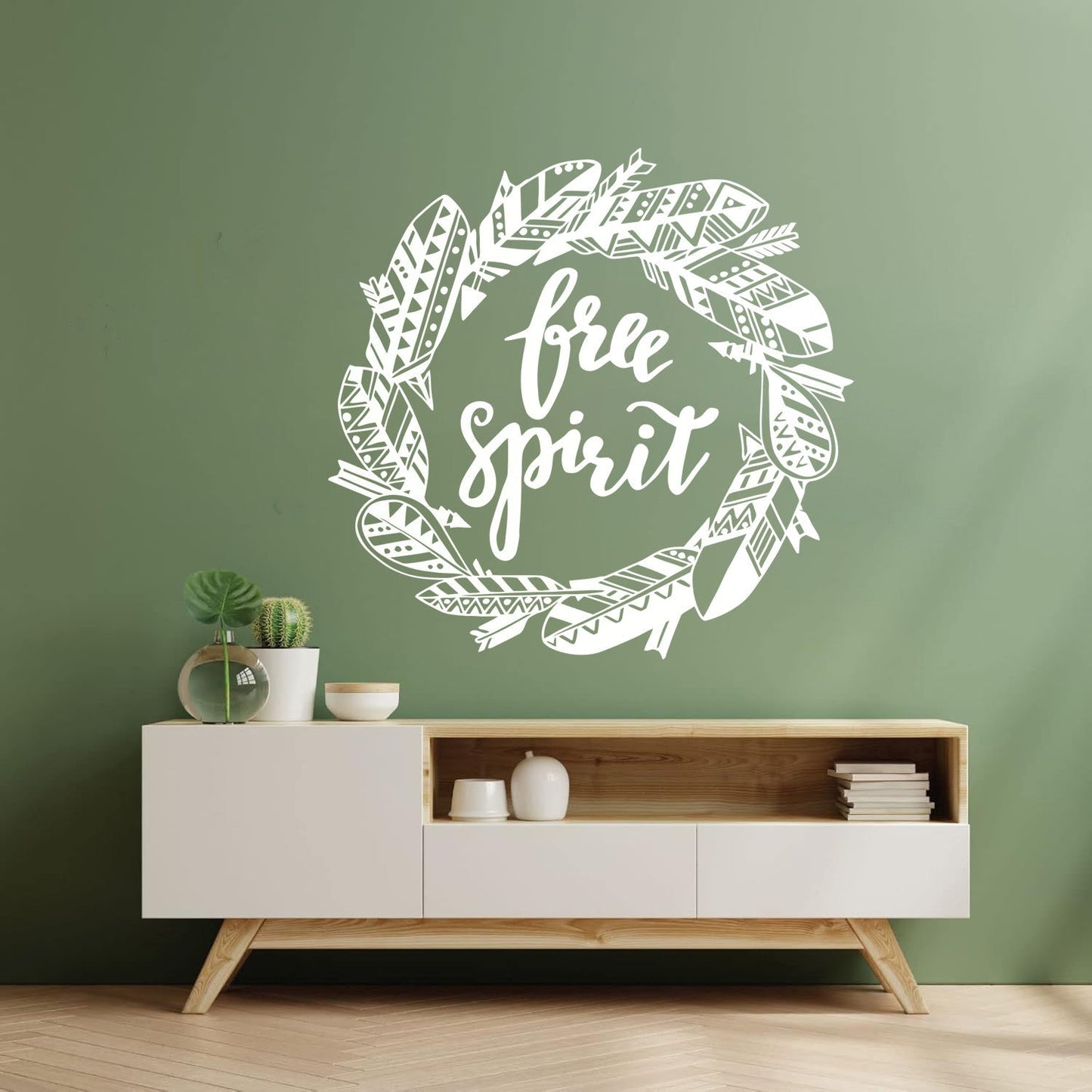 Free Spirit Bird Feathers Wreath Inspiring Words Wall Decals Easy Installation