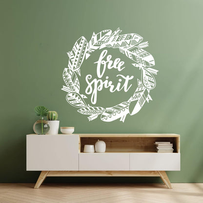 Free Spirit Bird Feathers Wreath Inspiring Words Wall Decals Easy Installation