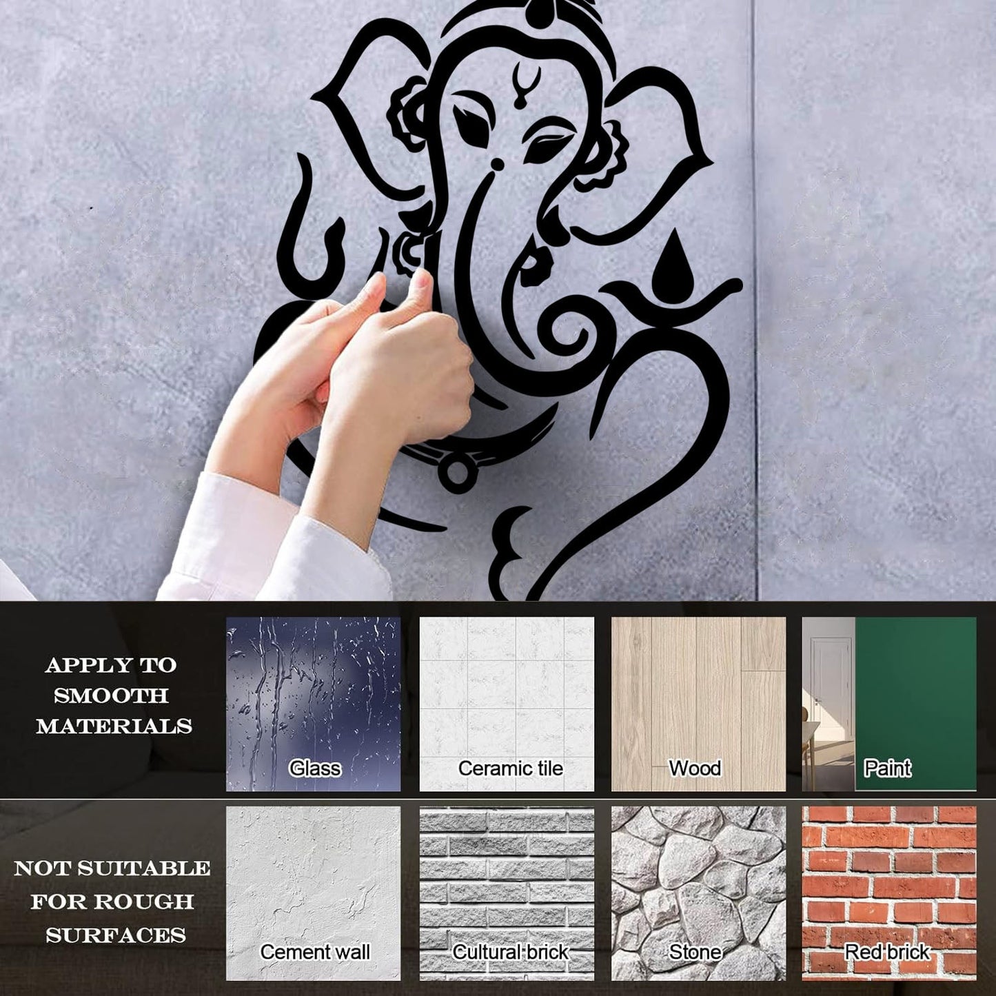 Engraving Stickers Ganesha Elephant God Hindu Hinduism Removable Without Leaving Glue