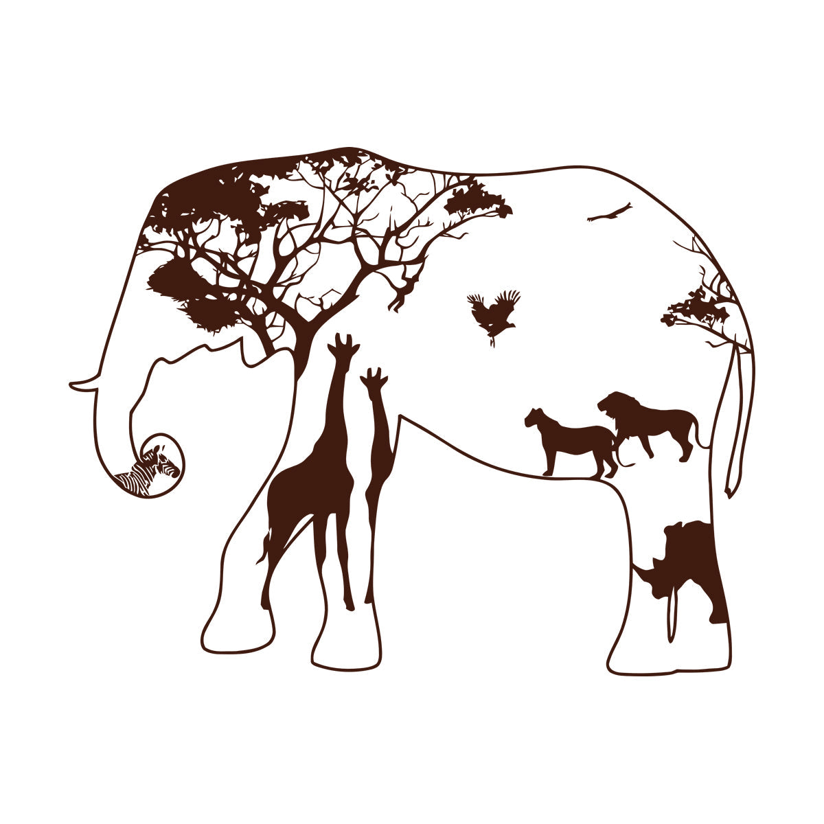 Wall Decals Paster Paper Elephant Africa Zebra Lion Rhino Savanna Home Self Adhesive