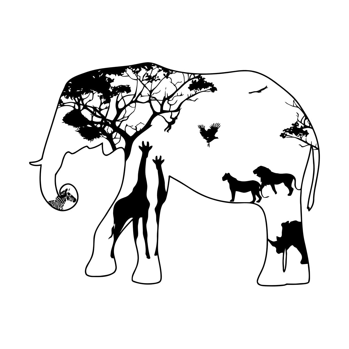 Wall Decals Paster Paper Elephant Africa Zebra Lion Rhino Savanna Home Self Adhesive