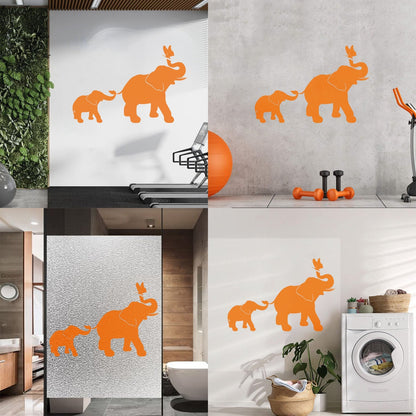 Engraving Decals Elephant Family Kids Children Butterfly Nursery Home Easy Installation