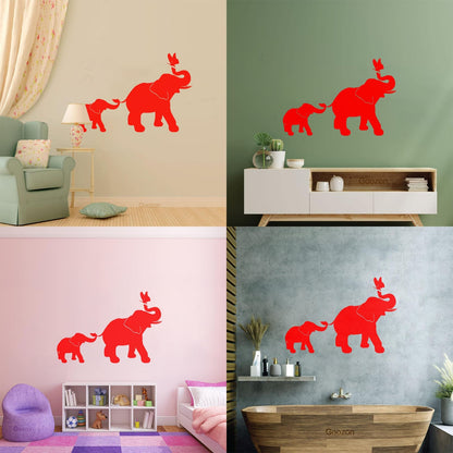 Engraving Decals Elephant Family Kids Children Butterfly Nursery Home Easy Installation