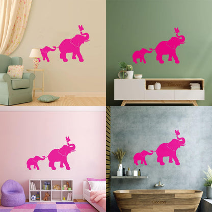 Engraving Decals Elephant Family Kids Children Butterfly Nursery Home Easy Installation