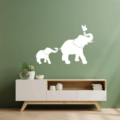 Engraving Decals Elephant Family Kids Children Butterfly Nursery Home Easy Installation