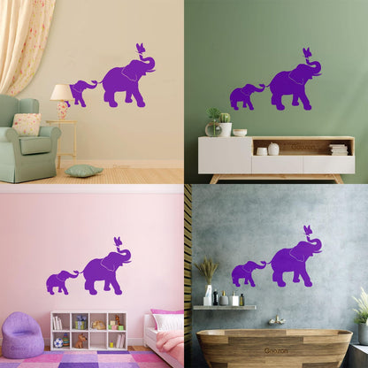 Engraving Decals Elephant Family Kids Children Butterfly Nursery Home Easy Installation