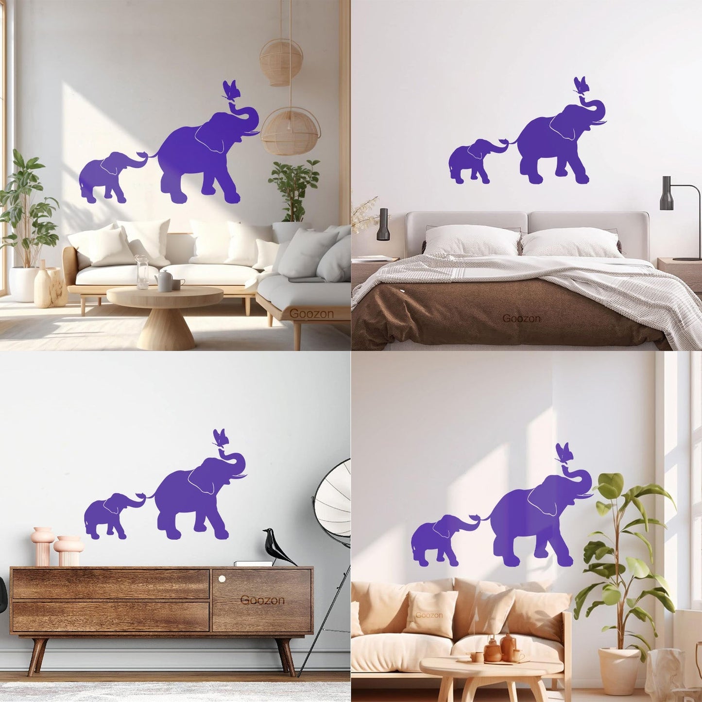 Engraving Decals Elephant Family Kids Children Butterfly Nursery Home Easy Installation
