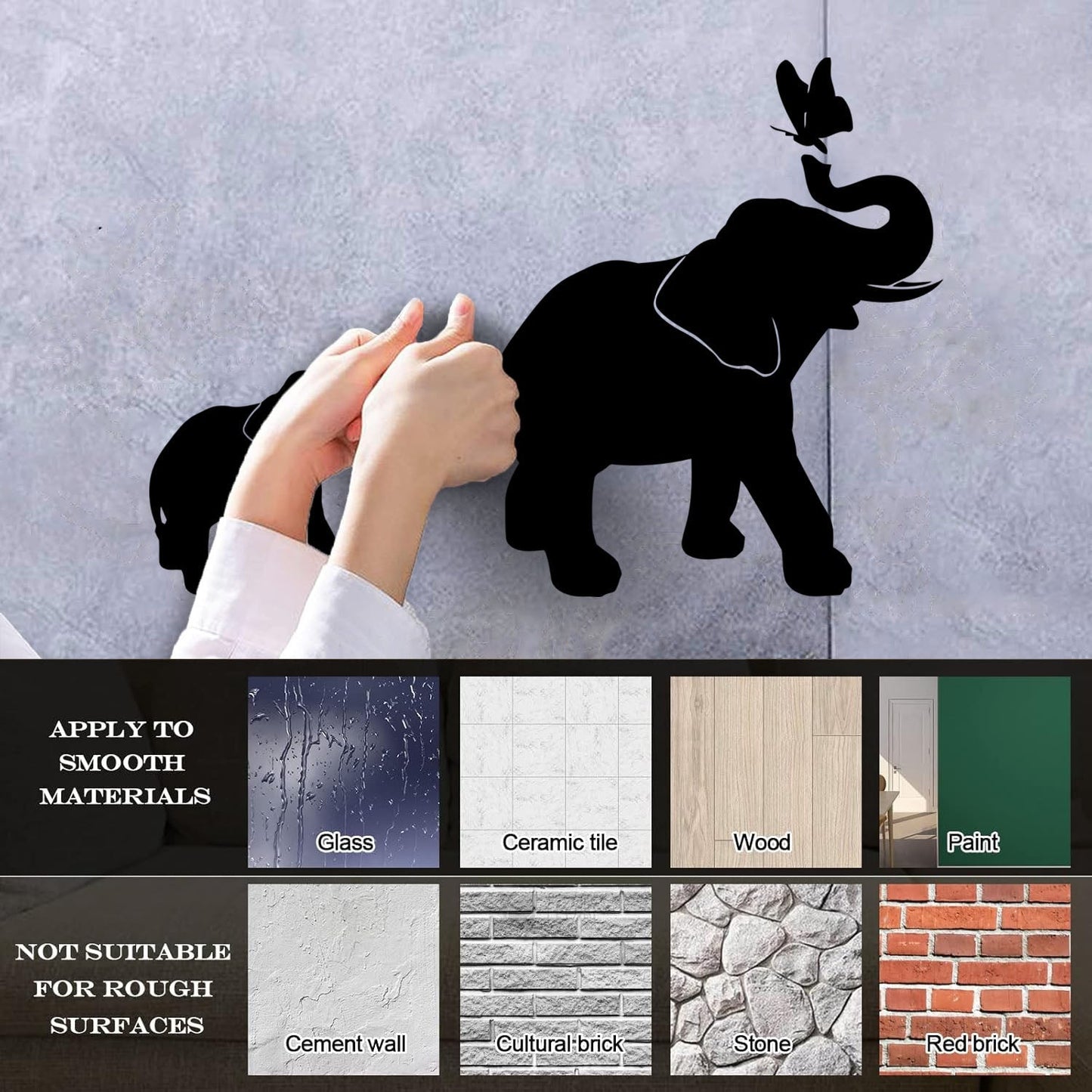 Engraving Decals Elephant Family Kids Children Butterfly Nursery Home Easy Installation