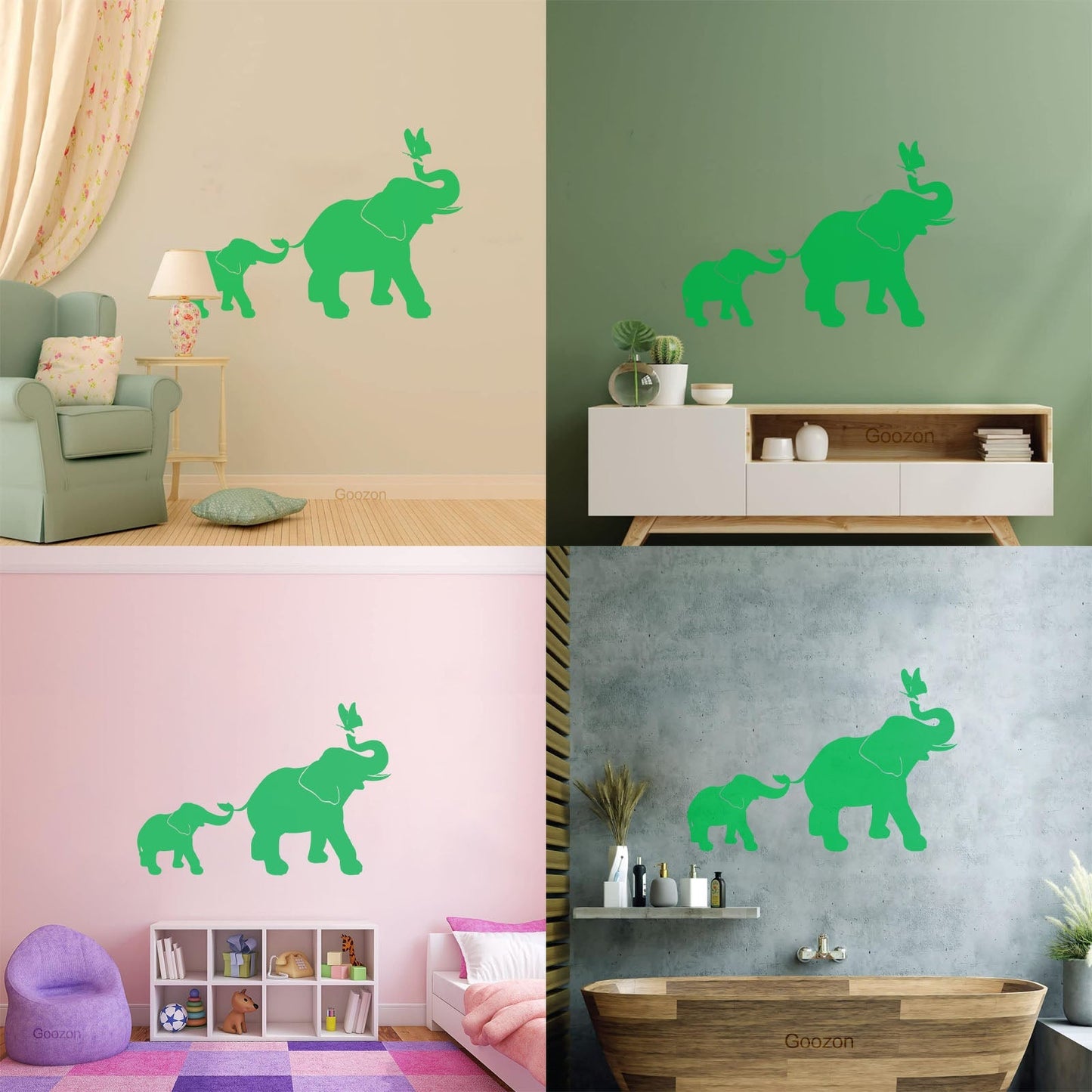Engraving Decals Elephant Family Kids Children Butterfly Nursery Home Easy Installation
