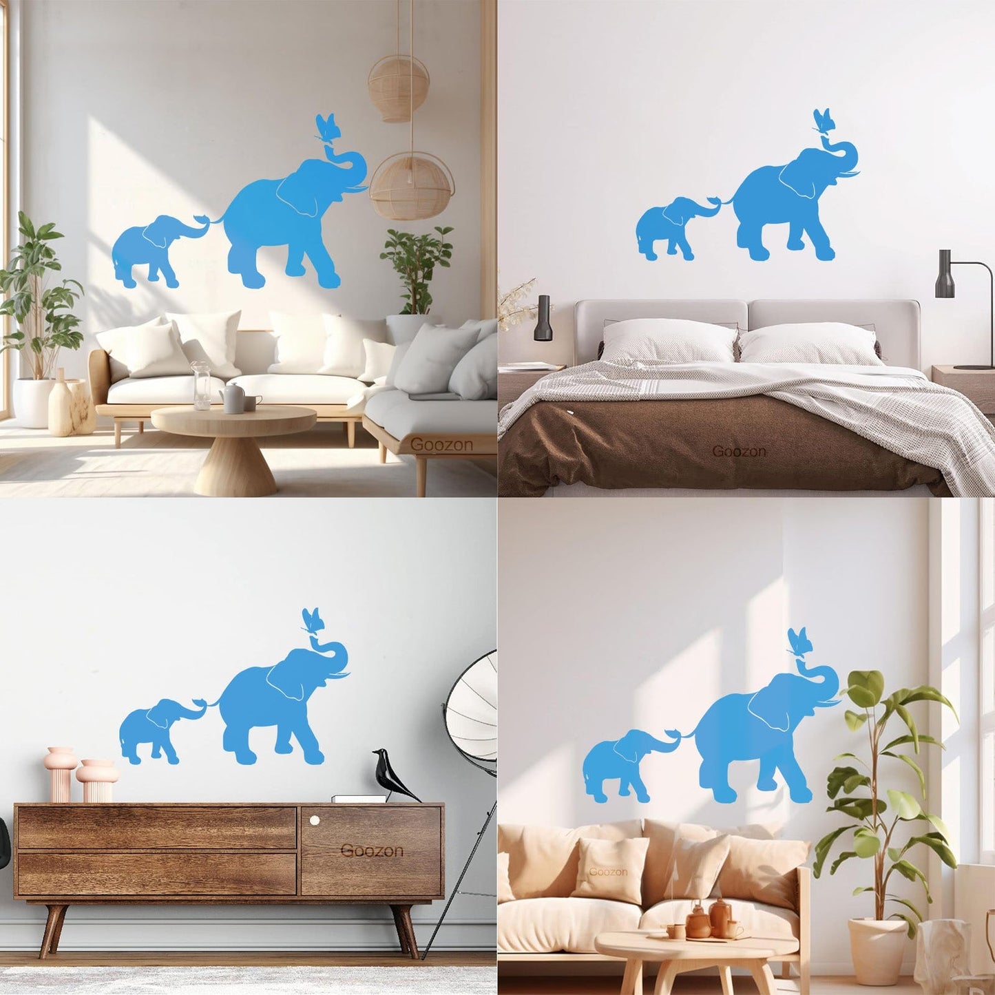 Engraving Decals Elephant Family Kids Children Butterfly Nursery Home Easy Installation