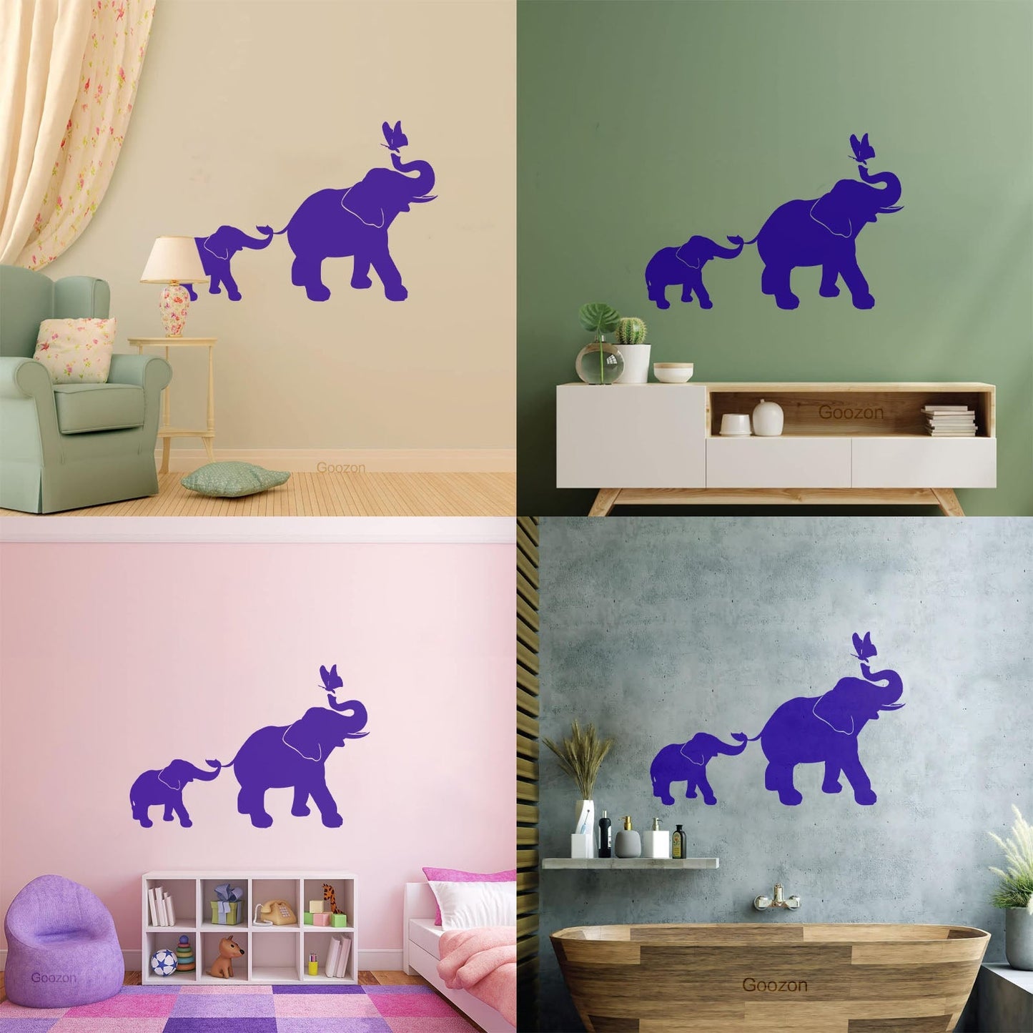 Engraving Decals Elephant Family Kids Children Butterfly Nursery Home Easy Installation