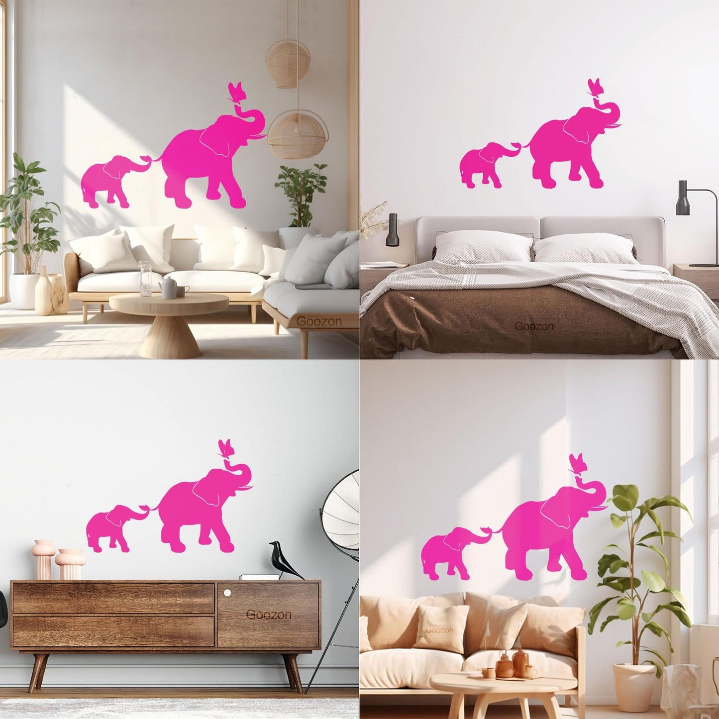 Engraving Decals Elephant Family Kids Children Butterfly Nursery Home Easy Installation