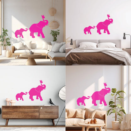 Engraving Decals Elephant Family Kids Children Butterfly Nursery Home Easy Installation