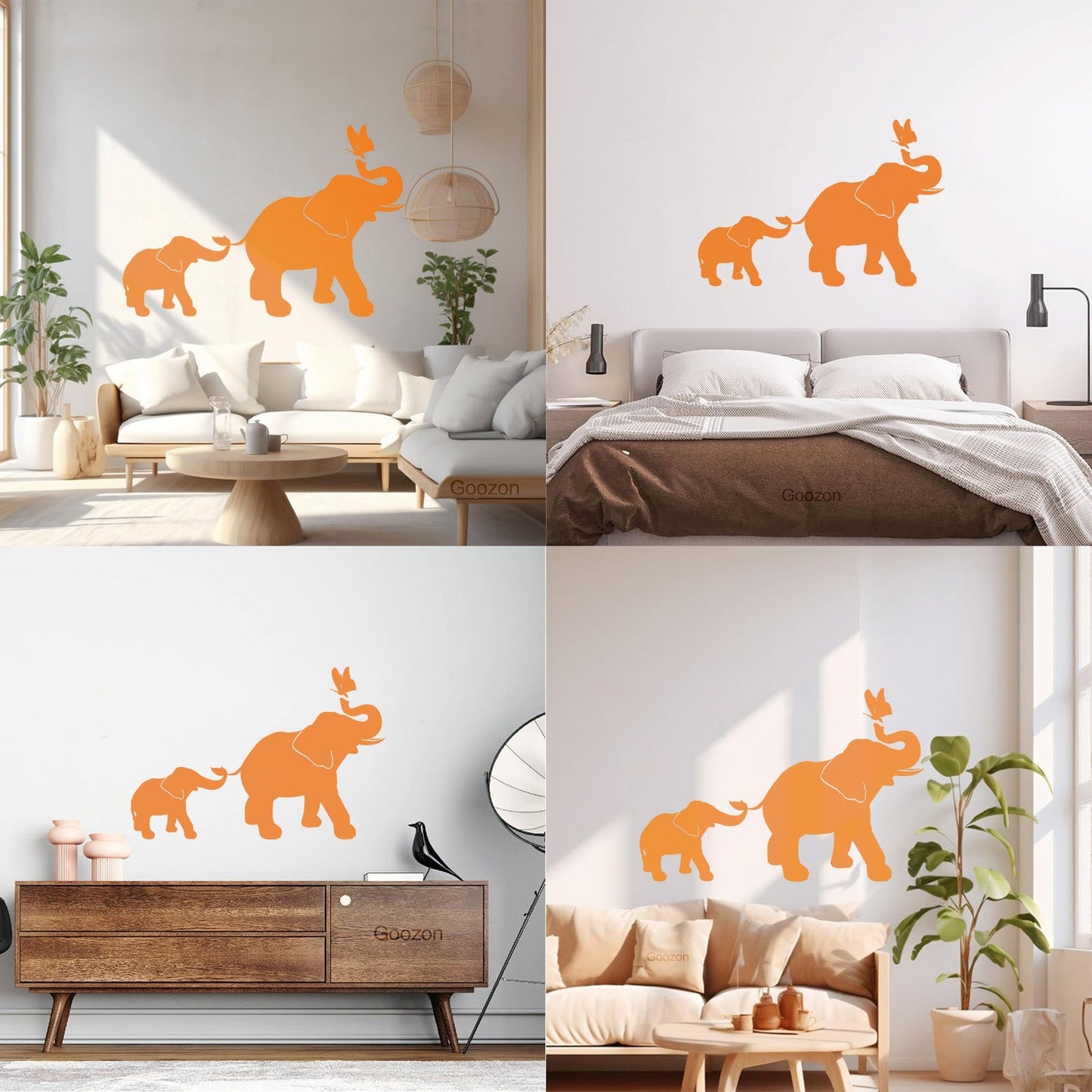 Engraving Decals Elephant Family Kids Children Butterfly Nursery Home Easy Installation