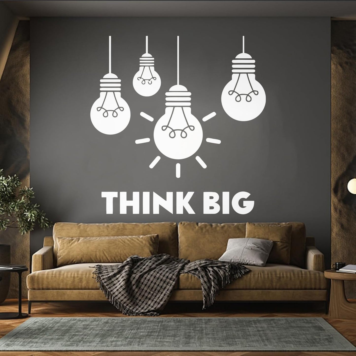 Fine Carving Stickers Think Big Office Bulb Lamp Idea Lettering It Won'T Fall Off