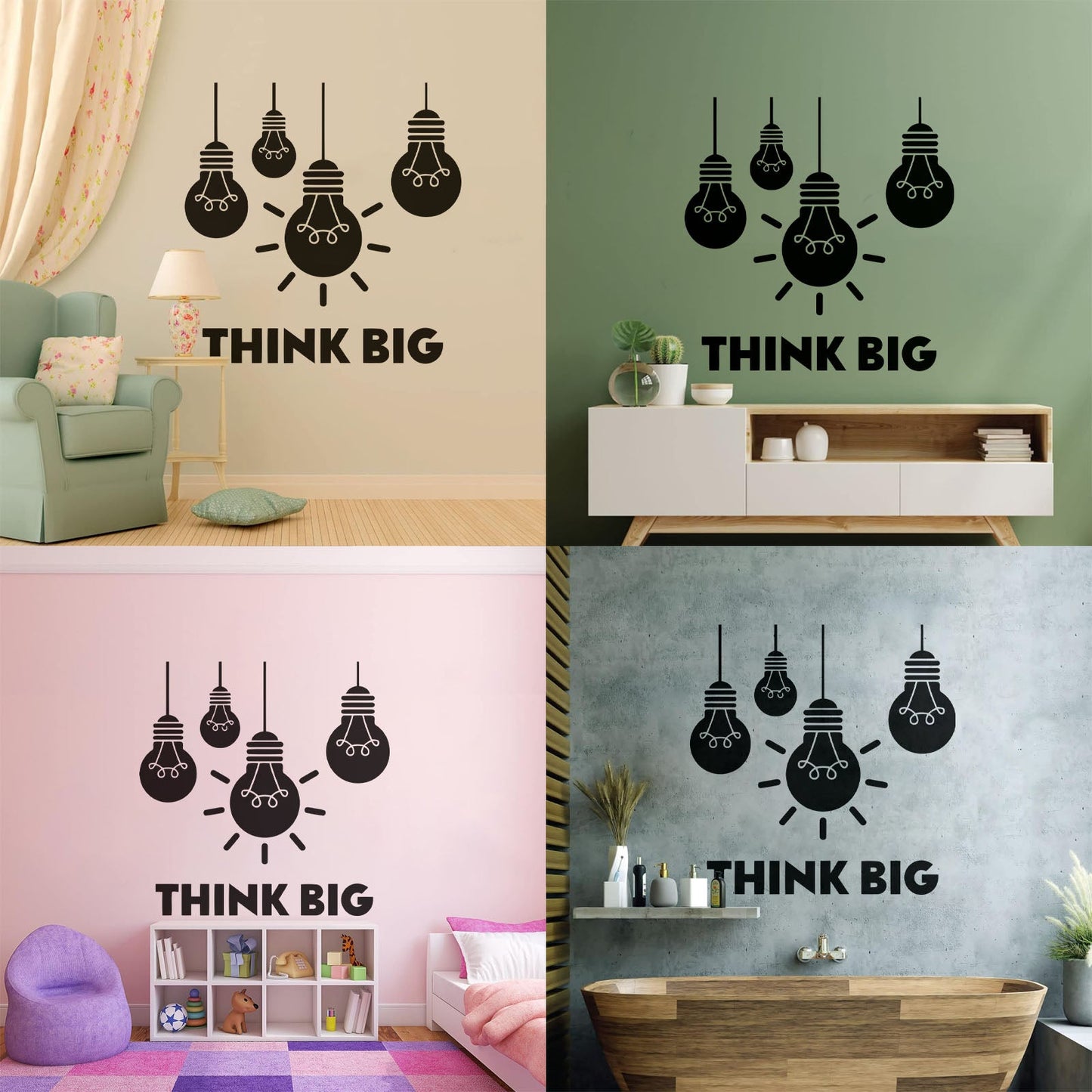 Fine Carving Stickers Think Big Office Bulb Lamp Idea Lettering It Won'T Fall Off