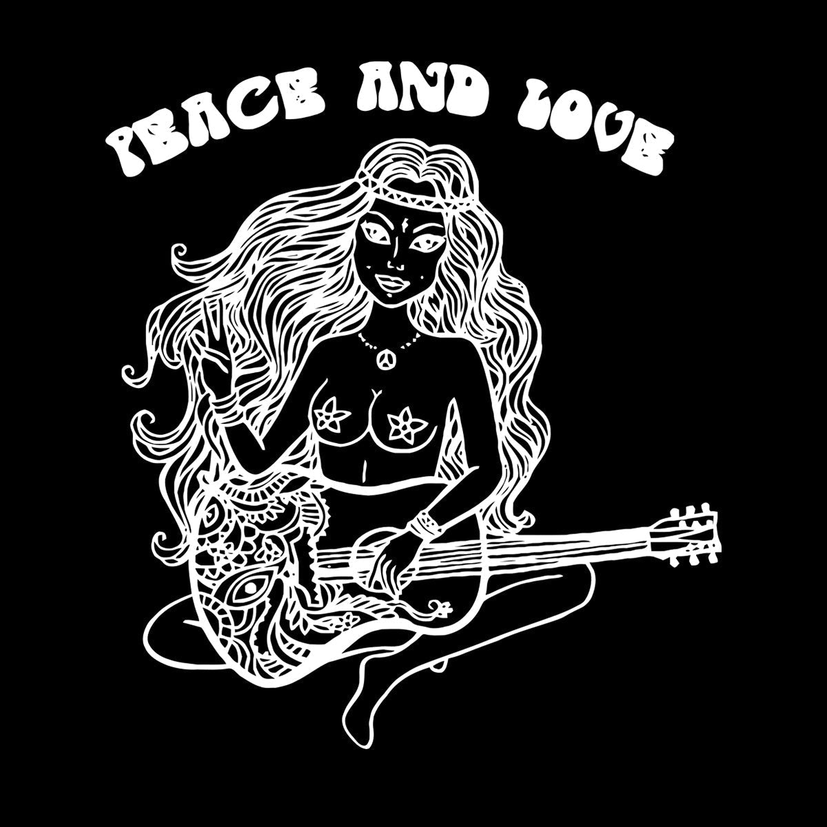 Lettering Decals Beautiful Hippie Girl With Guitar Can Modify And Add Information
