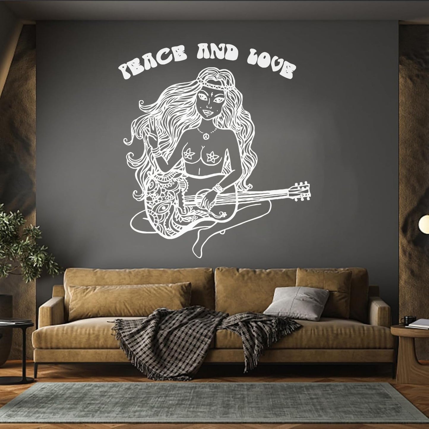 Lettering Decals Beautiful Hippie Girl With Guitar Can Modify And Add Information