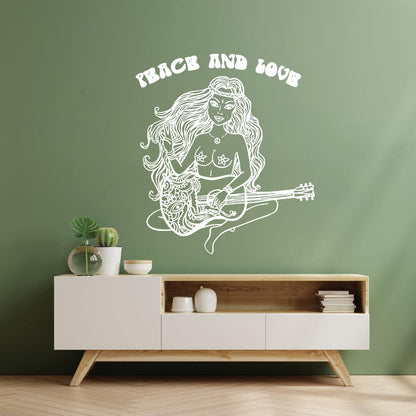 Lettering Decals Beautiful Hippie Girl With Guitar Can Modify And Add Information