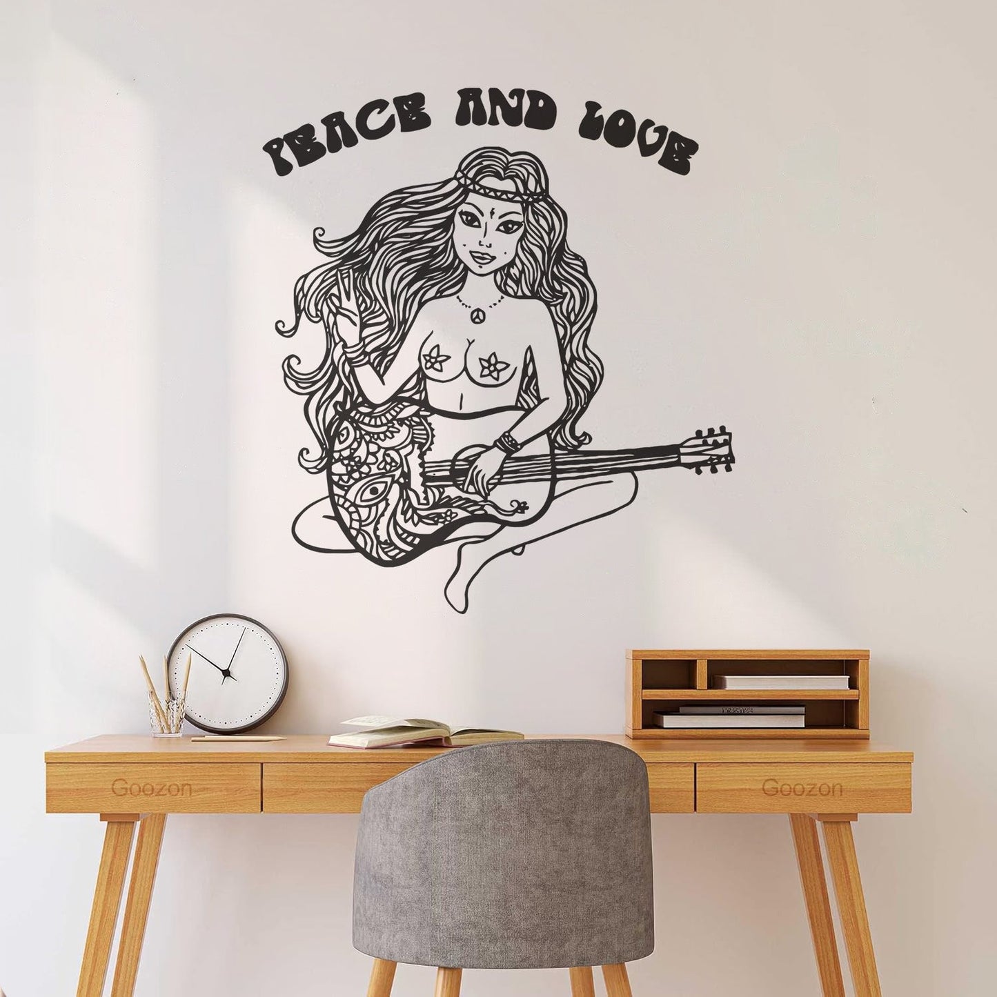 Lettering Decals Beautiful Hippie Girl With Guitar Can Modify And Add Information