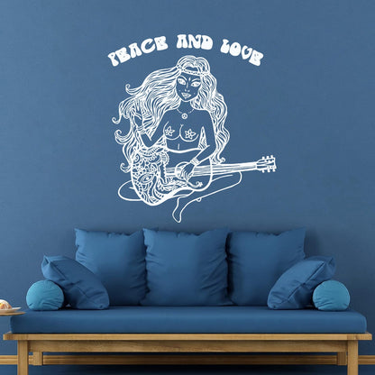 Lettering Decals Beautiful Hippie Girl With Guitar Can Modify And Add Information
