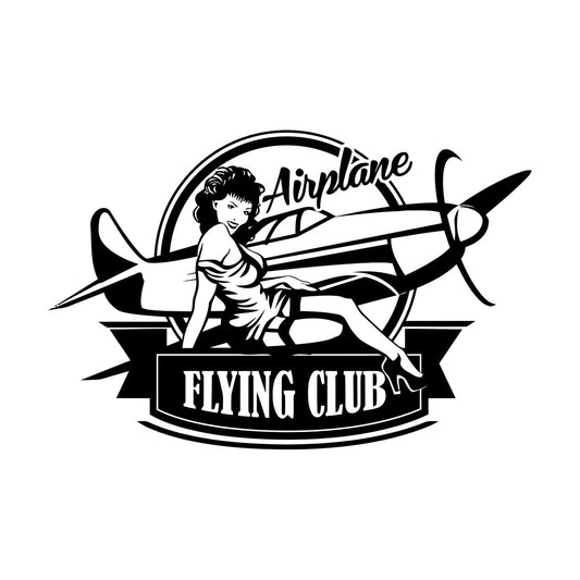 Lettering Stickers Airplane Flying Club Logo Vintage Appeal Hot Retro Girl Personalized Customization
