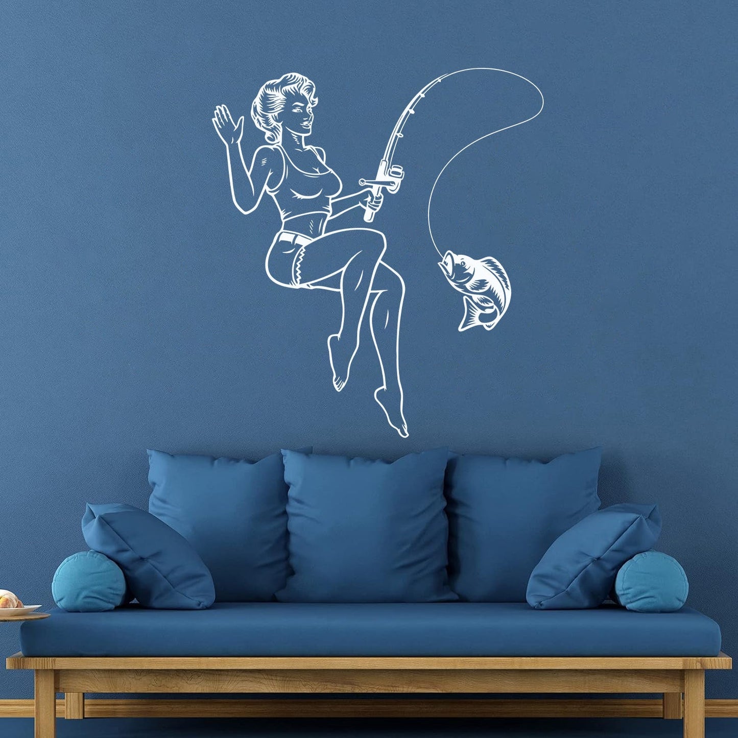 Fisher Pin Up Appeal Woman Fishing Catching Fish Wall Decals Personalized Customization