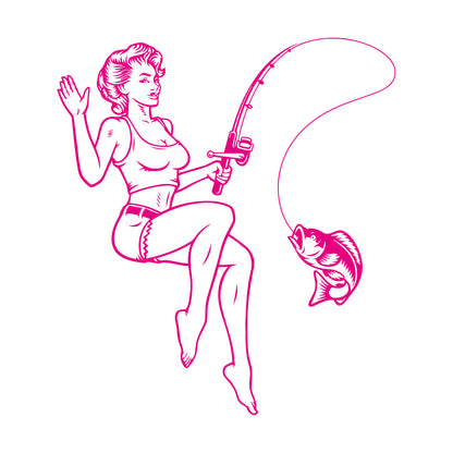 Fisher Pin Up Appeal Woman Fishing Catching Fish Wall Decals Personalized Customization