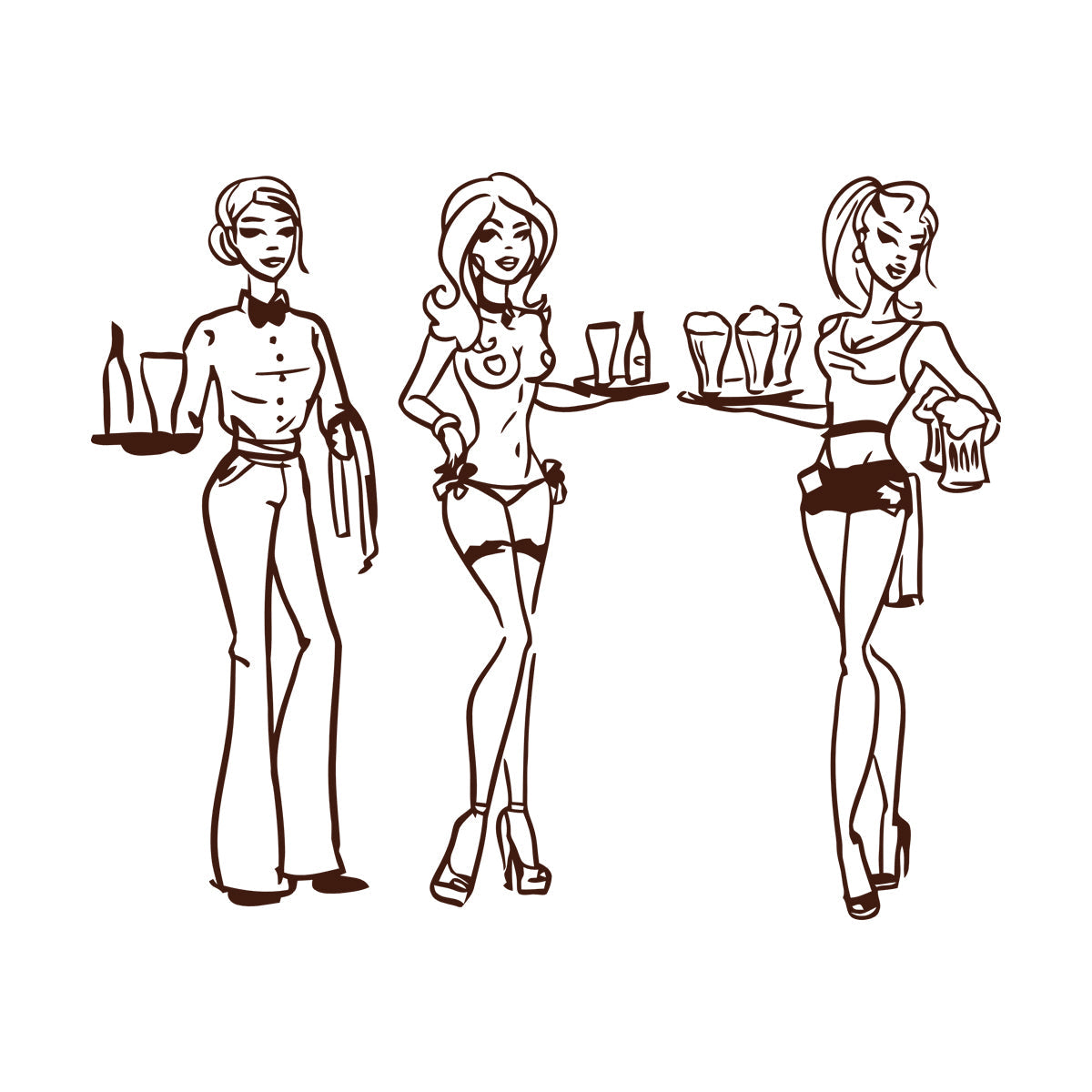 Fine Carving Decals Hand Drawn Waitresses With Beer Bar Pub Tattoo Culture