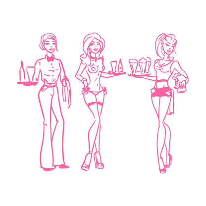 Fine Carving Decals Hand Drawn Waitresses With Beer Bar Pub Tattoo Culture
