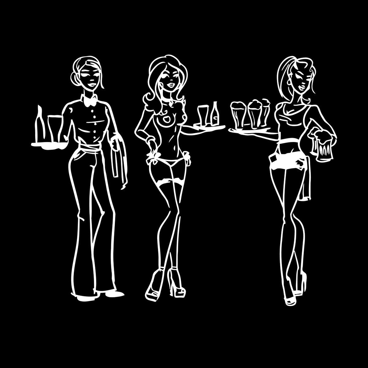 Fine Carving Decals Hand Drawn Waitresses With Beer Bar Pub Tattoo Culture