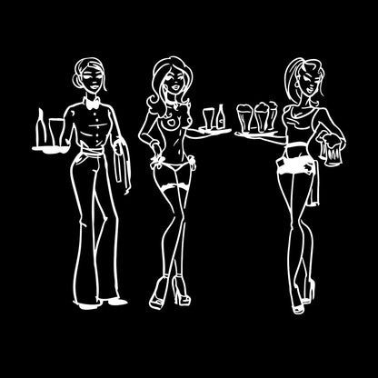 Fine Carving Decals Hand Drawn Waitresses With Beer Bar Pub Tattoo Culture