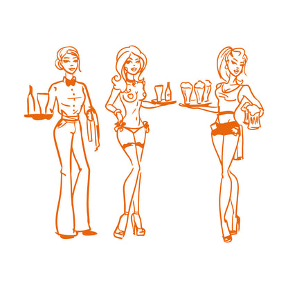 Fine Carving Decals Hand Drawn Waitresses With Beer Bar Pub Tattoo Culture