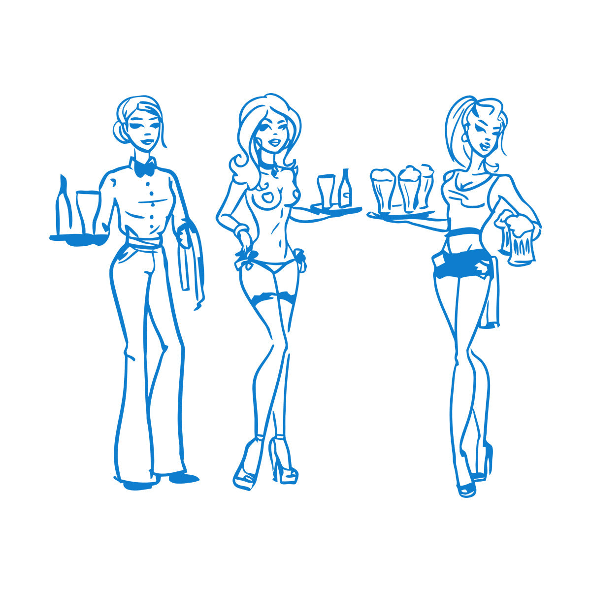 Fine Carving Decals Hand Drawn Waitresses With Beer Bar Pub Tattoo Culture