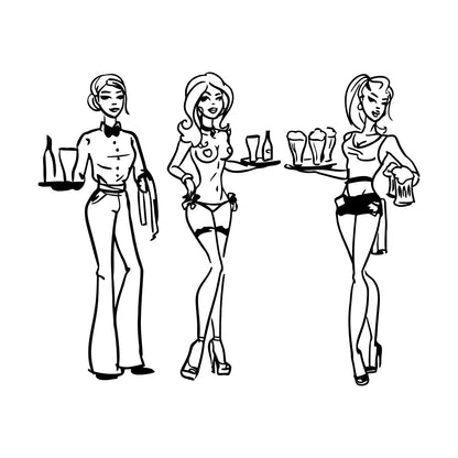 Fine Carving Decals Hand Drawn Waitresses With Beer Bar Pub Tattoo Culture