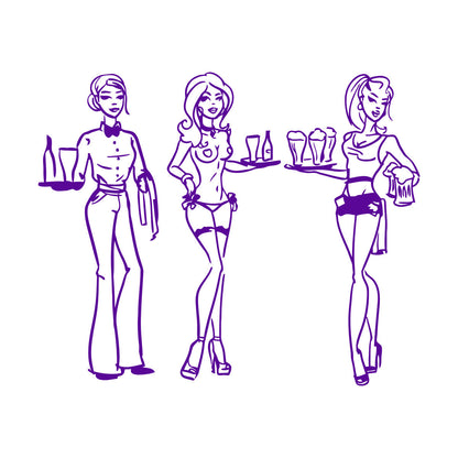 Fine Carving Decals Hand Drawn Waitresses With Beer Bar Pub Tattoo Culture