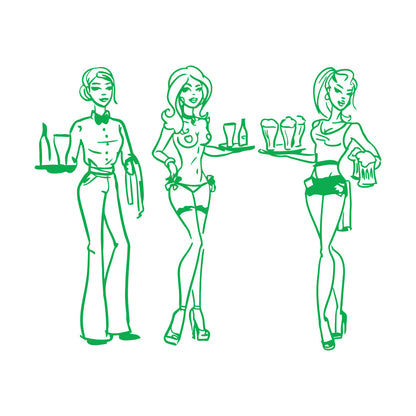 Fine Carving Decals Hand Drawn Waitresses With Beer Bar Pub Tattoo Culture