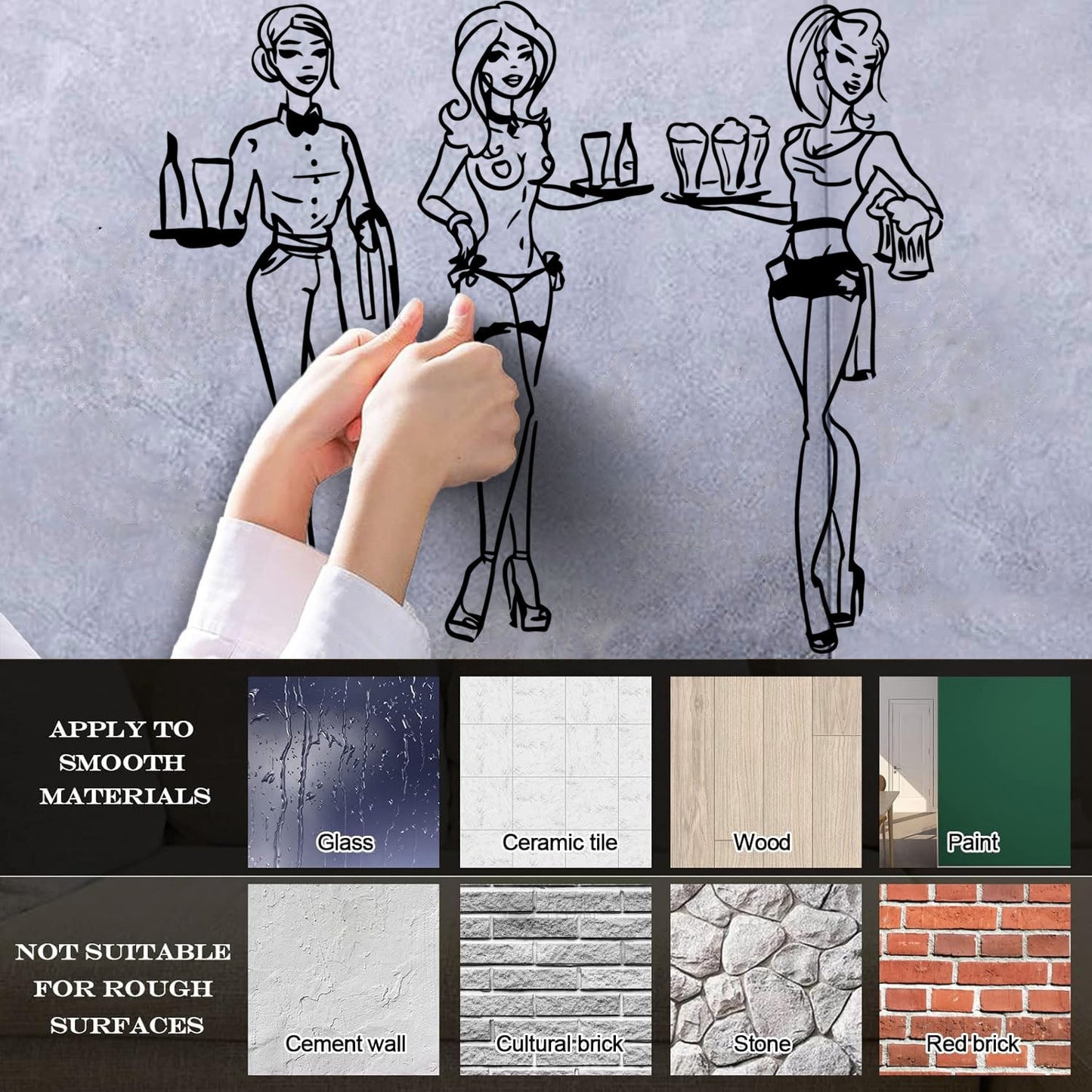 Fine Carving Decals Hand Drawn Waitresses With Beer Bar Pub Tattoo Culture