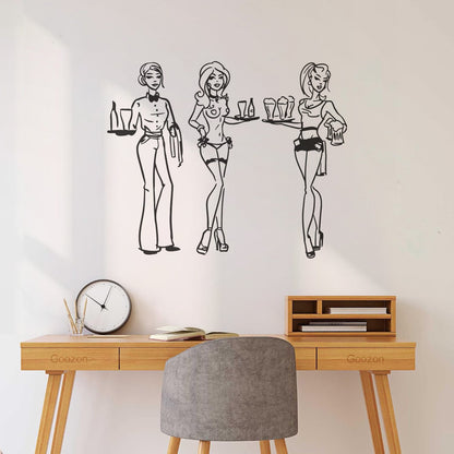 Fine Carving Decals Hand Drawn Waitresses With Beer Bar Pub Tattoo Culture