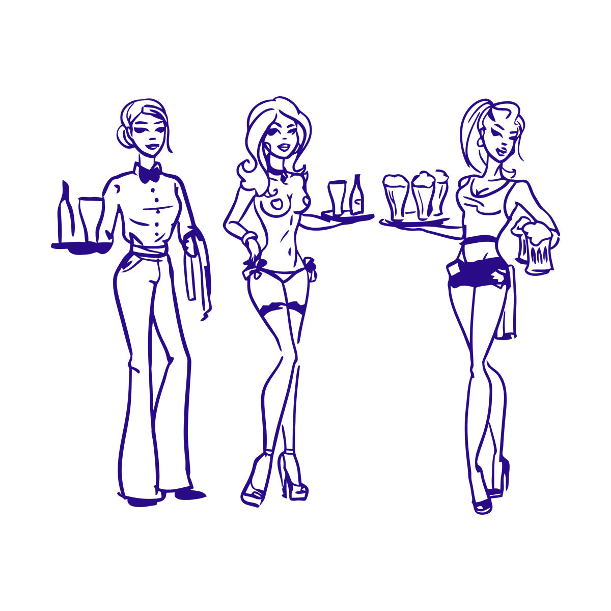 Fine Carving Decals Hand Drawn Waitresses With Beer Bar Pub Tattoo Culture