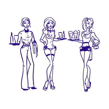 Fine Carving Decals Hand Drawn Waitresses With Beer Bar Pub Tattoo Culture