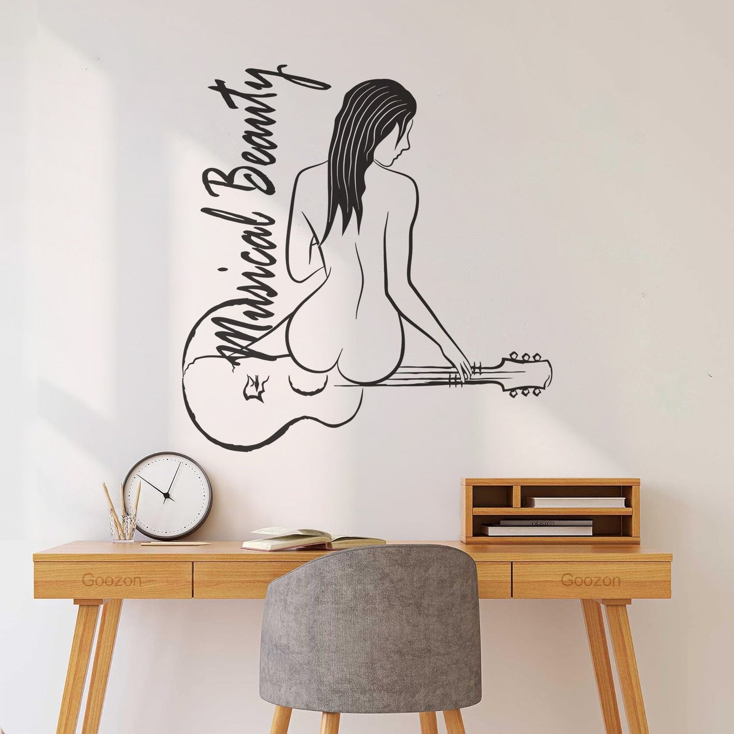 Fine Carving Stickers Musical Beauty Sketch Guitar Girl Wall Beautification